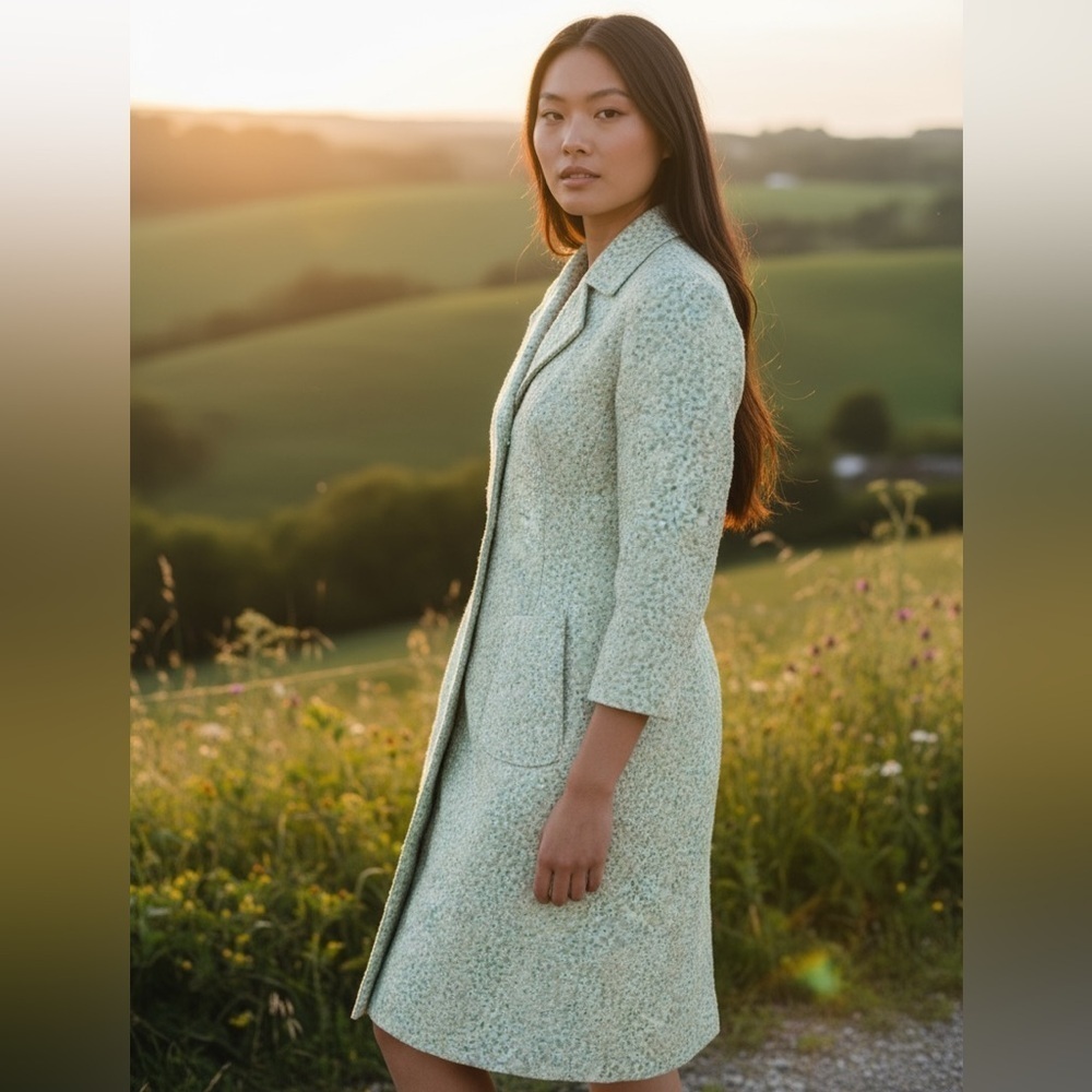 Express retro style mint green floral structured trench coat